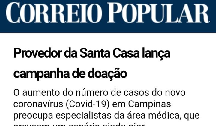 Covid-19  –  Campanha de Doação – Santa Casa de Campinas – Correio Popular