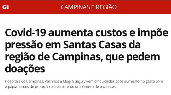 G1-Covid-19 aumenta custos das Santas Casas